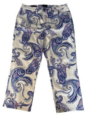 NYDJ For Chicos Slim Crop Pants Paisley Print Lift Tuck Technology Size 14